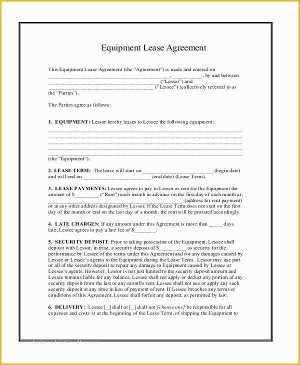 Equipment Lease Template Free Of Sample Lease Agreement form 8 Free Documents In Word Pdf