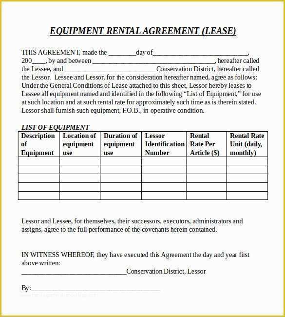 Equipment Lease Template Free Of Simple Equipment Rental Agreement Template Free