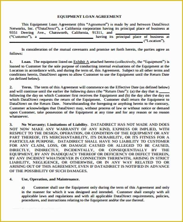 Equipment Loan Agreement Template Free Of 25 Loan Agreement form Templates Word Pdf Pages