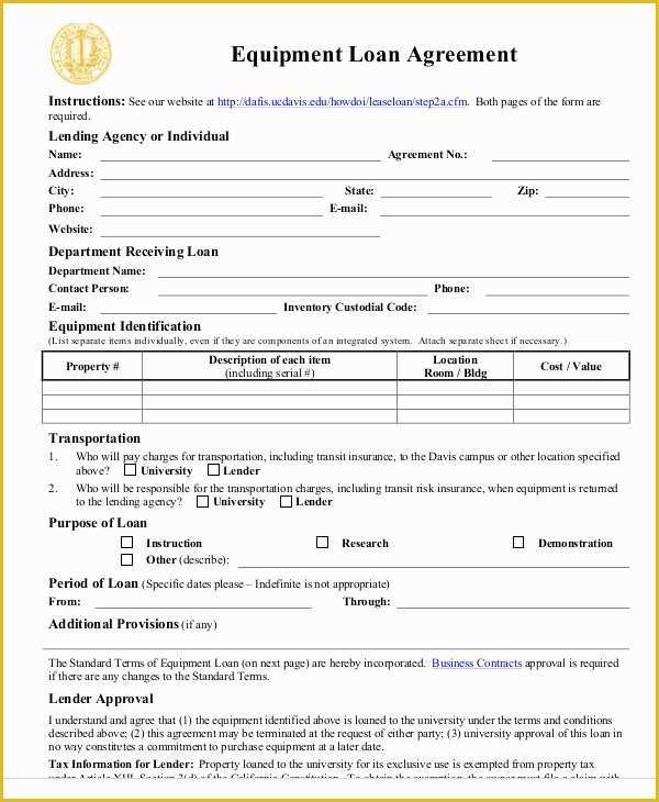 Equipment Loan Agreement Template Free Of 25 Loan Agreement Templates