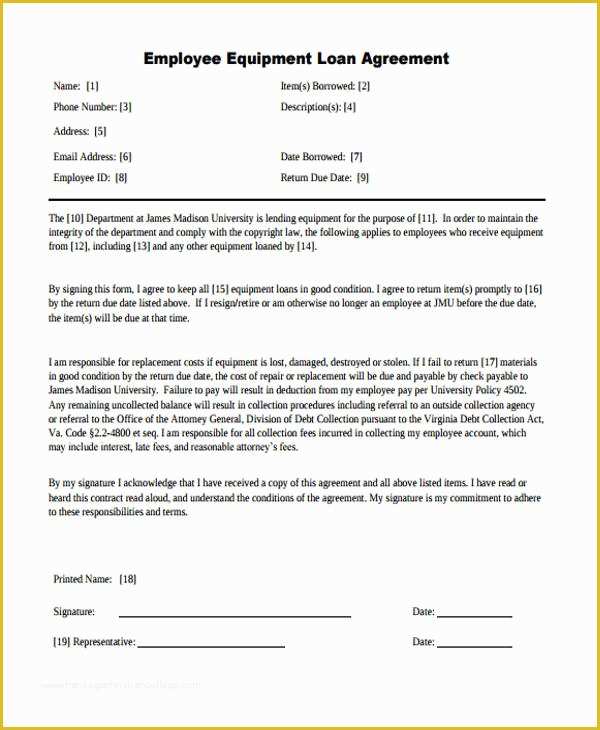 Equipment Loan Agreement Template Free Of 40 Printable Loan Agreement forms