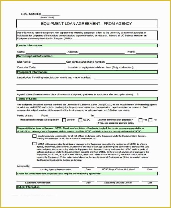 Equipment Loan Agreement Template Free Of 40 Printable Loan Agreement forms