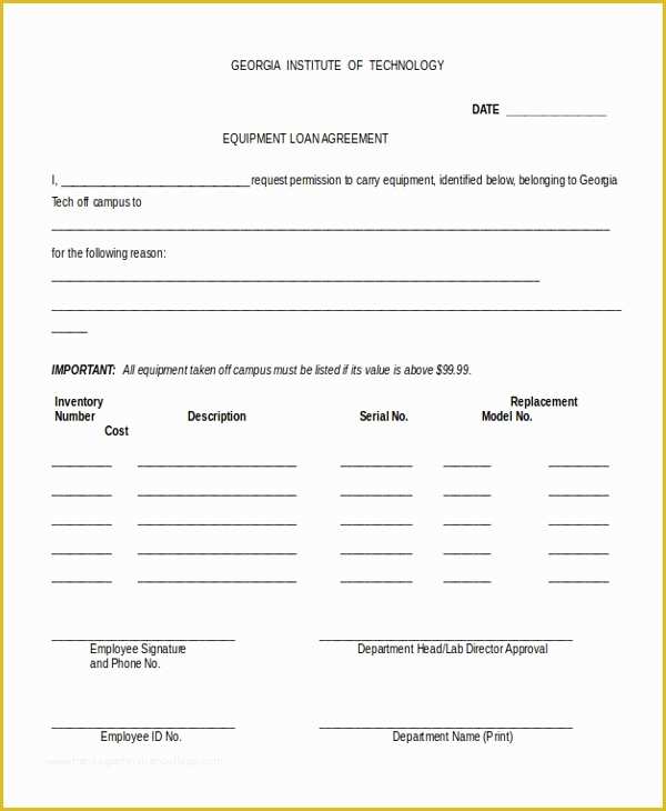 Equipment Loan Agreement Template Free Of 9 Sample Loan Agreement form Sample Example format