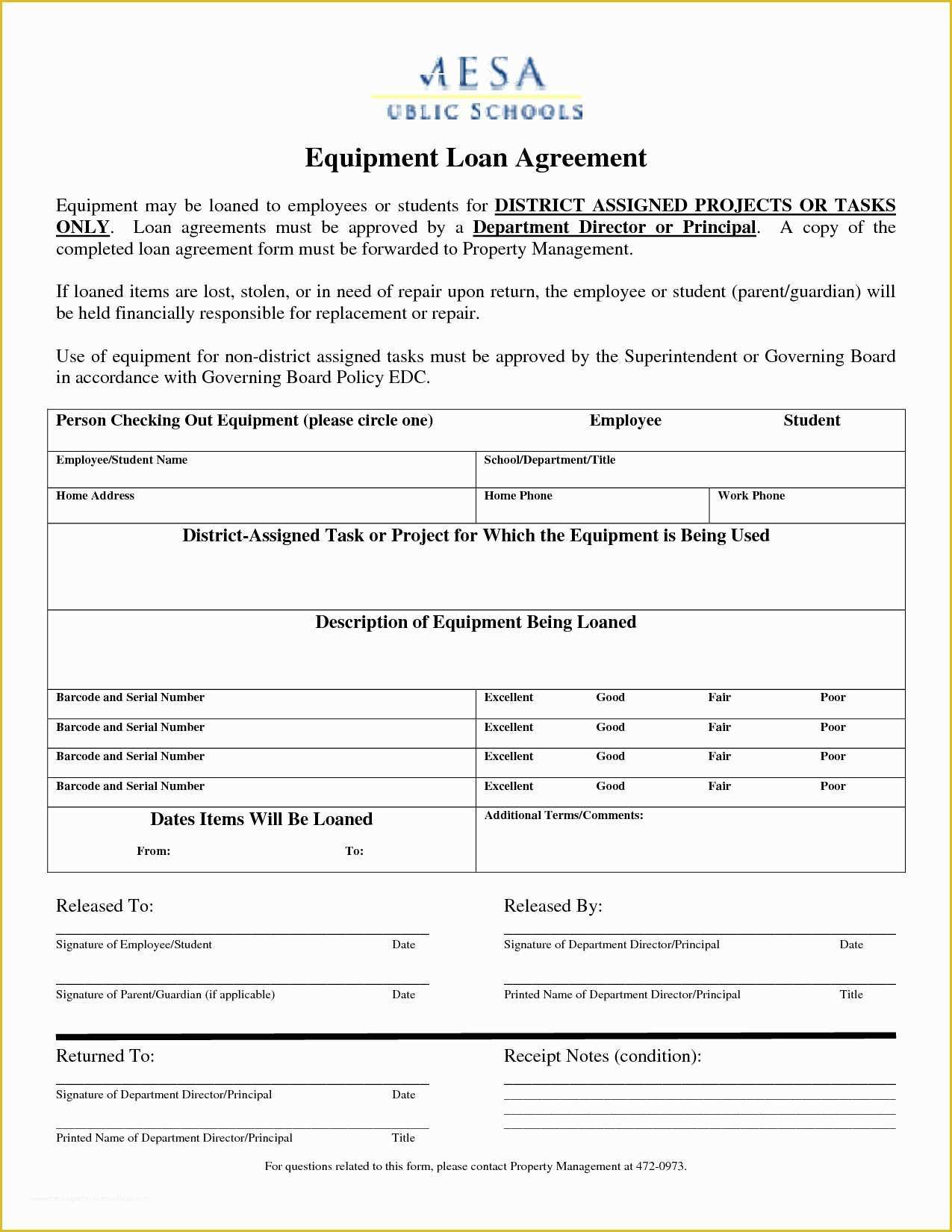 Equipment Loan Agreement Template Free Of Best S Employee Equipment Agreement form Employee