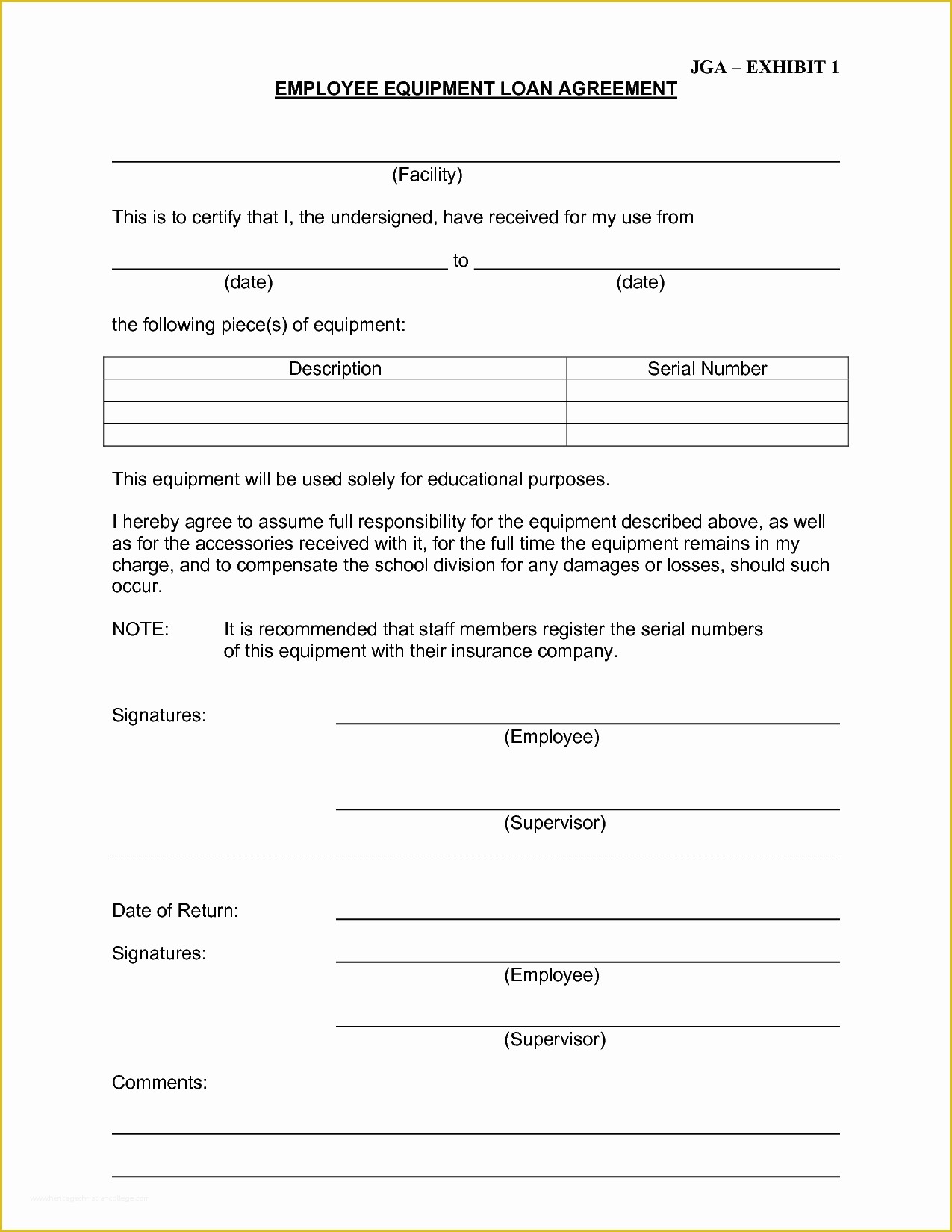 Equipment Loan Agreement Template Free Of Best S Of Employee Equipment issue form Employee