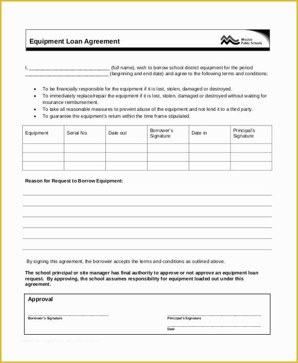 Equipment Loan Agreement Template Free Of Equipment Borrowing Agreement Template