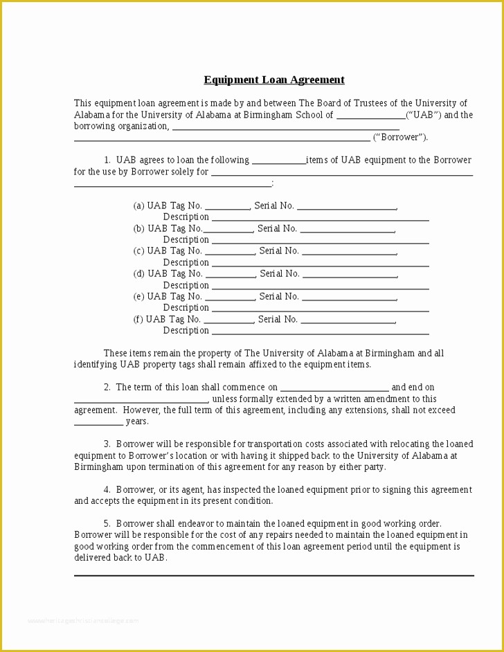 Equipment Loan Agreement Template Free Of Equipment Loan Agreement