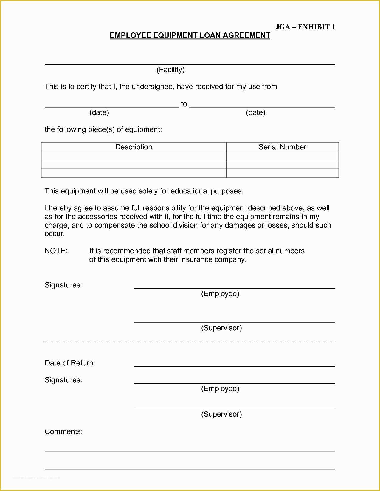Equipment Loan Agreement Template Free Of Equipment Loan Agreement Template Free Plete Best S
