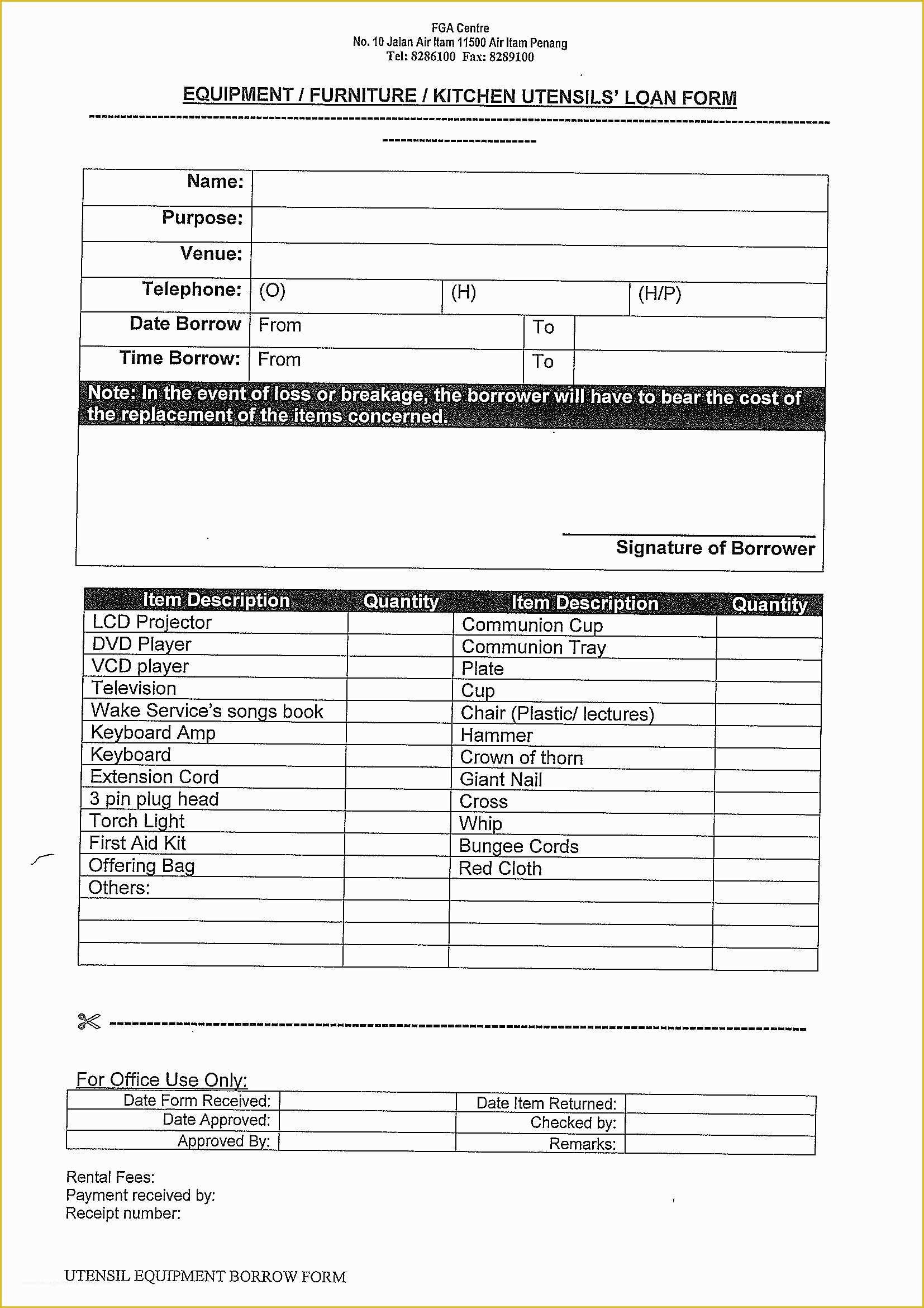 Equipment Loan Agreement Template Free Of form Equipment Loan form