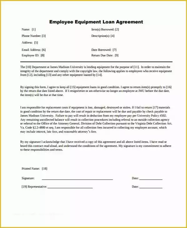 Equipment Loan Agreement Template Free Of Loan Agreement form Example 65 Free Documents In Word Pdf