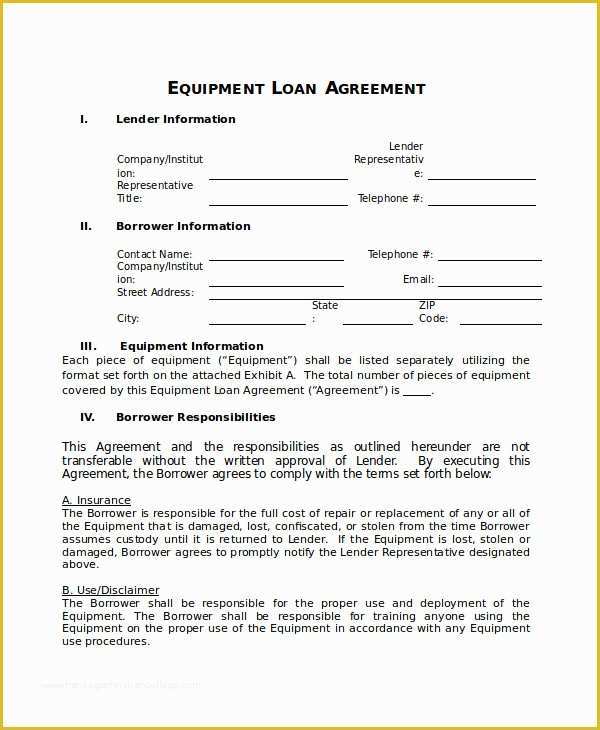 Equipment Loan Agreement Template Free Of Loan Agreement Template 17 Free Word Pdf Document