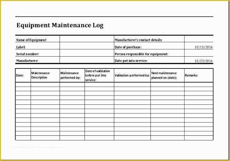 Equipment Maintenance Log Template Free Of 11 Equipment Maintenance Log Exceltemplates Exceltemplates