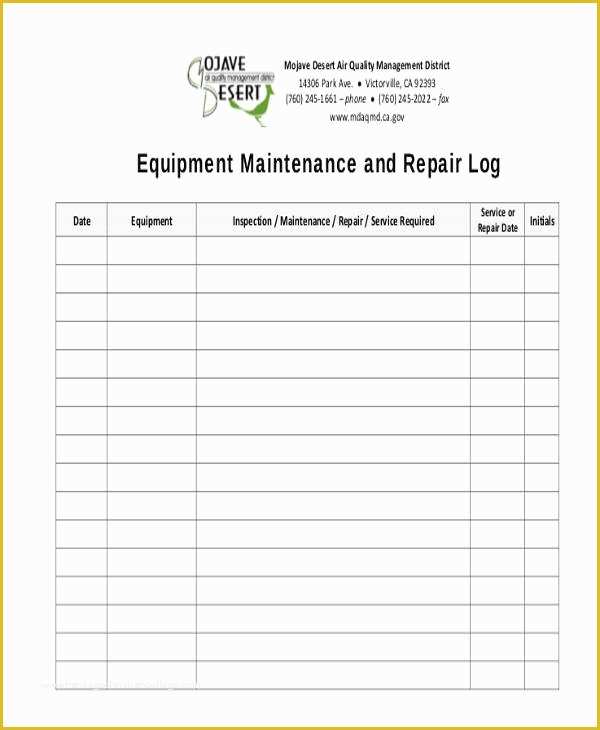 Heavy Equipment Maintenance Log Template Collection