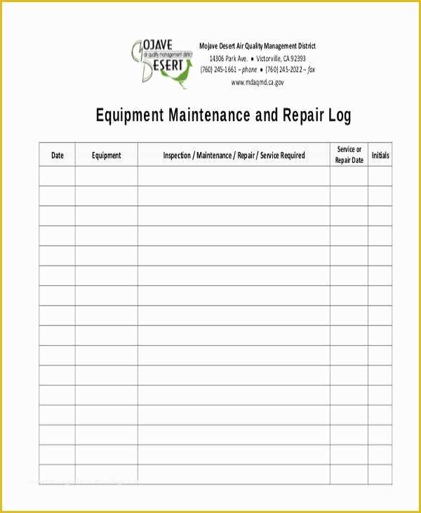 Equipment Maintenance Log Template Free Of 34 Free Log Sheet Samples & Templates