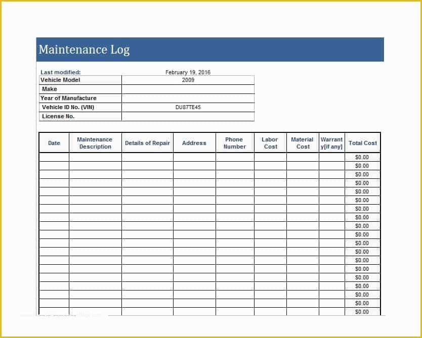 Equipment Maintenance Log Template Free Of 40 Equipment Maintenance Log Templates Template Archive