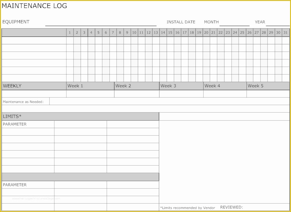 Equipment Maintenance Log Template Free Of 5 Equipment Maintenance Log Templates – Word Templates