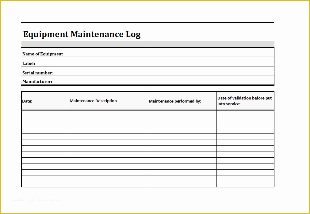 Equipment Maintenance Log Template Free Of Equipment Maintenance Log