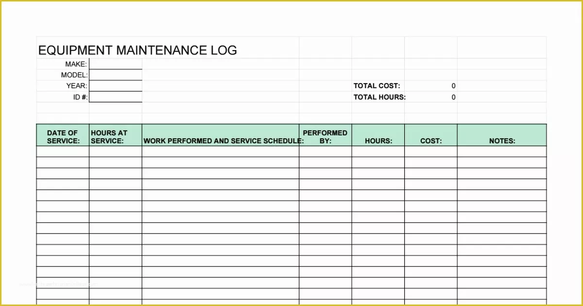 Equipment Maintenance Log Template Free Of Equipment Maintenance Log Template Google Sheets