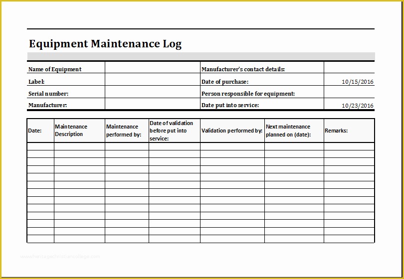 Equipment Maintenance Log Template Free Of Equipment Maintenance Log Template Ms Excel