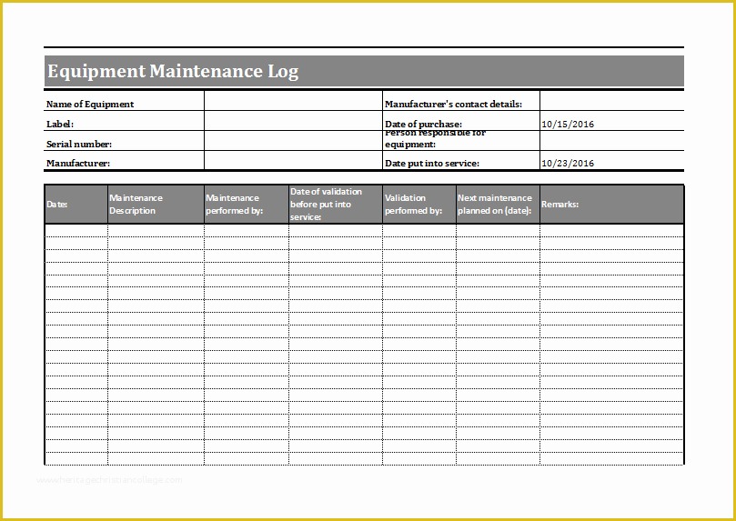 Equipment Maintenance Log Template Free Of Equipment Maintenance Log Template