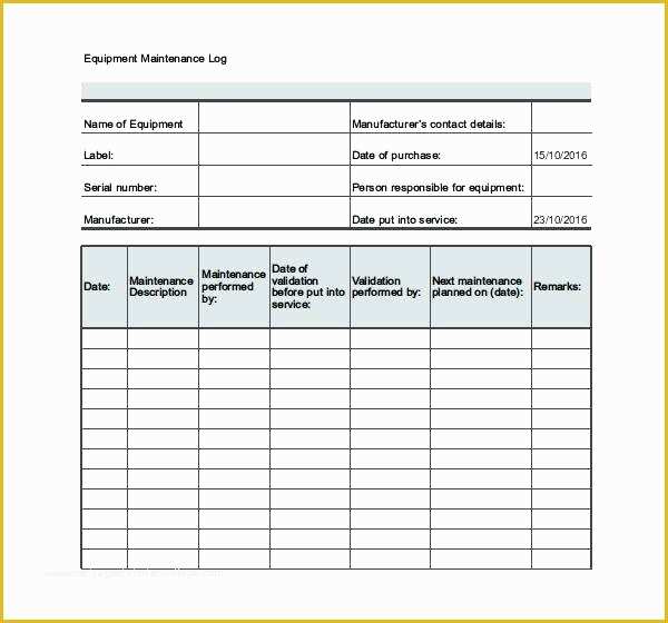 Equipment Maintenance Log Template Free Of Equipment Maintenance Plan Template T Schedule Machine