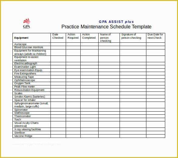 Equipment Maintenance Log Template Free Of Equipment Maintenance Schedule Template Excel