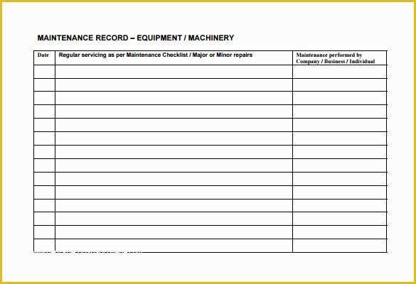 Equipment Maintenance Log Template Free Of Equipment Maintenance Schedule Template Excel