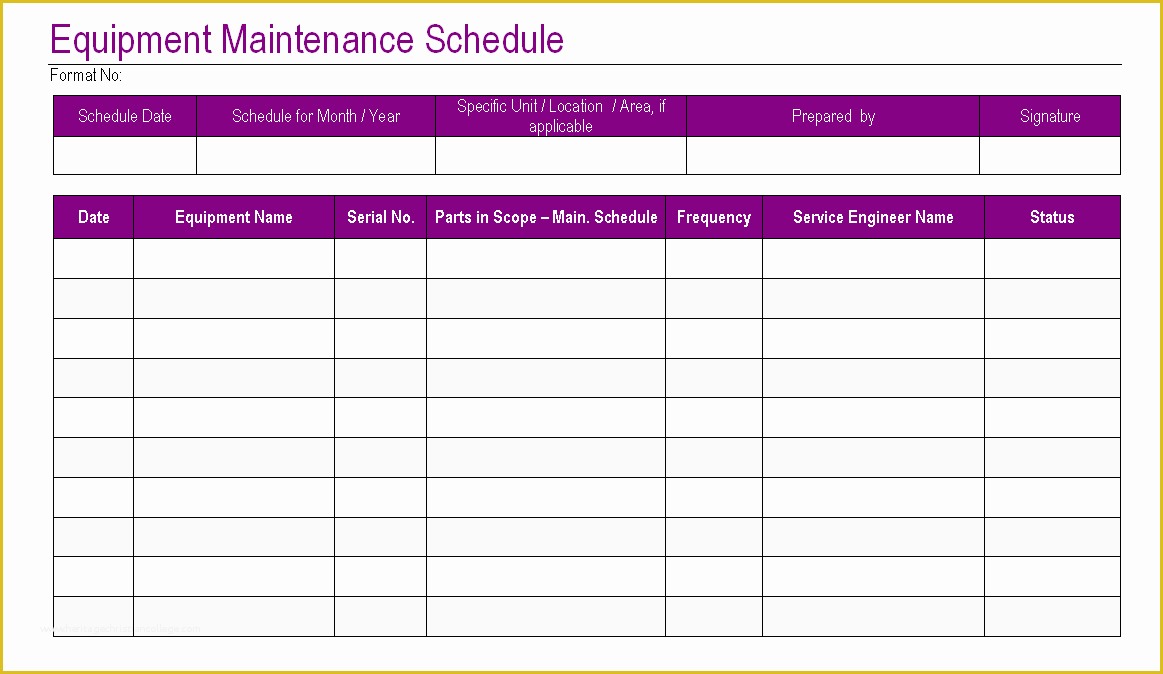 Equipment Maintenance Log Template Free Of Equipment Maintenance Schedule Template Excel