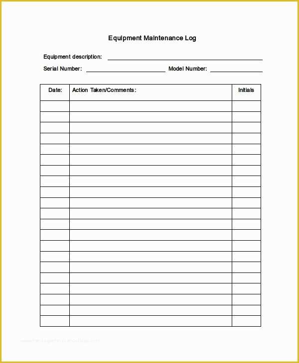 Equipment Maintenance Log Template Free Of Maintenance Log Template 11 Free Word Excel Pdf