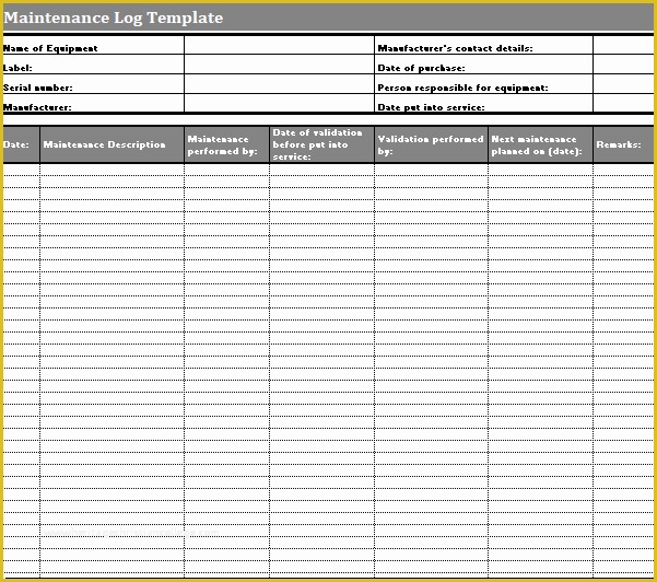 Equipment Maintenance Log Template Free Of Maintenance Log Templates 2 Ms Word & Excel