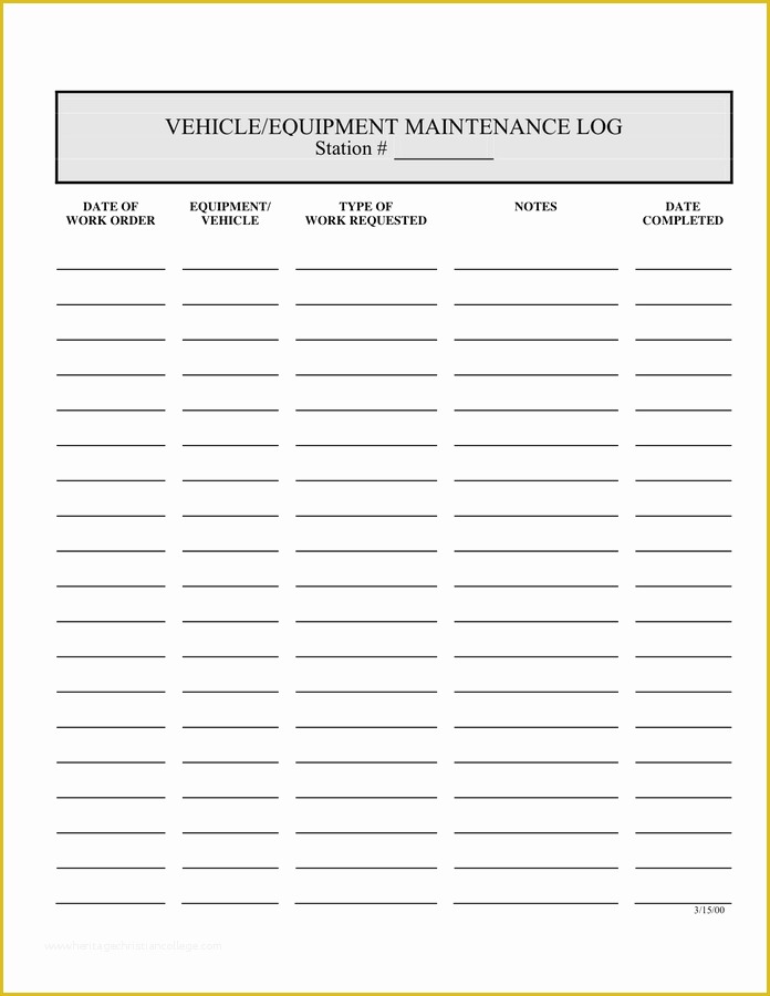 Equipment Maintenance Log Template Free Of Vehicle Equipment Maintenance Log Template In Word and Pdf