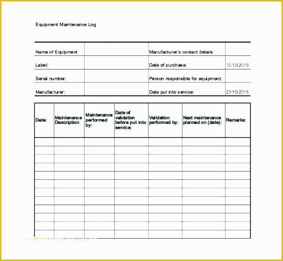 Equipment Maintenance Log Template Free Of Vehicle Maintenance Schedule Excel Inspirational Equipment