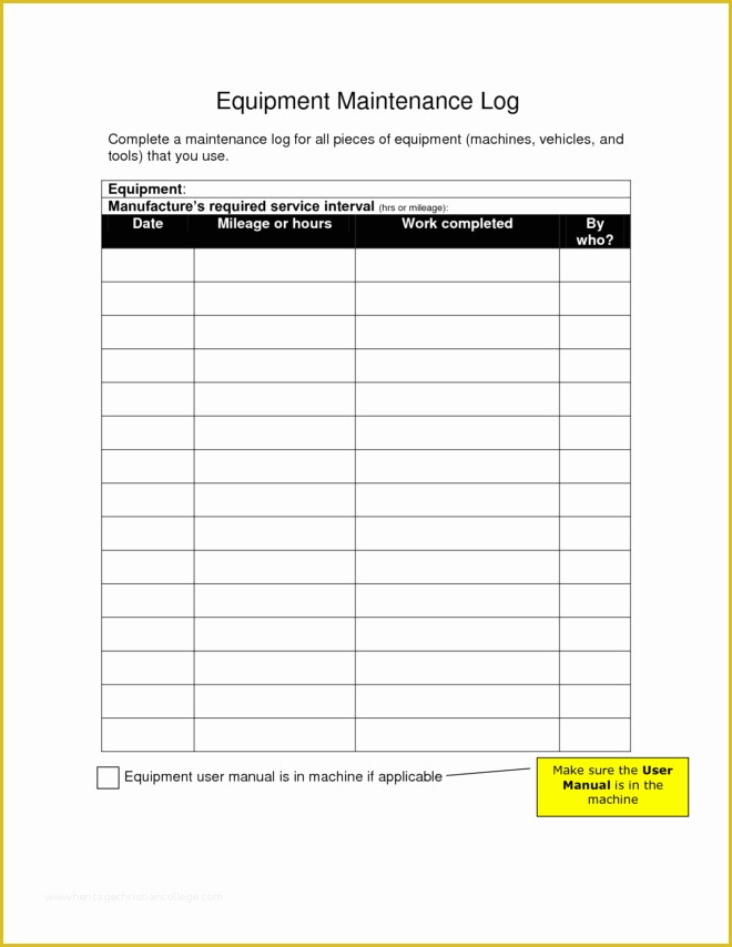 Equipment Maintenance Log Template Free Of Wonderful Equipment Maintenance Log Template Example V M