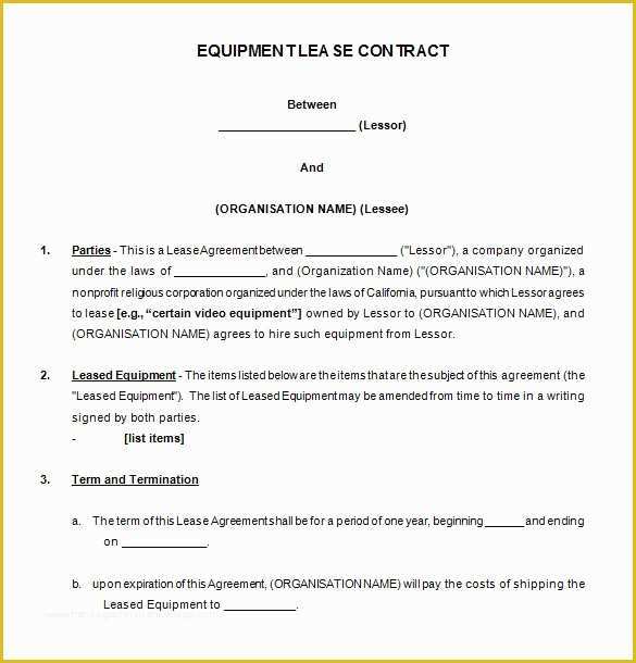 Equipment Rental Contract Template Free Of 11 Lease Contract Templates Free Word Pdf Documents