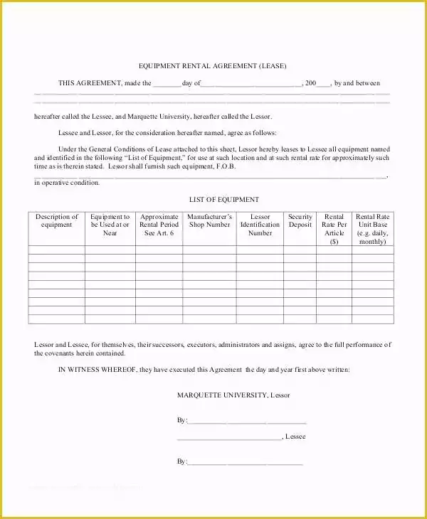 46 Equipment Rental Contract Template Free