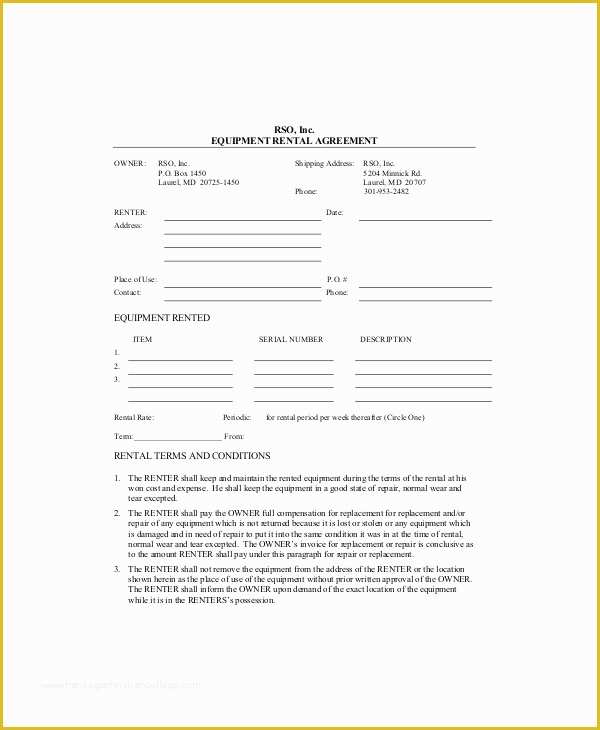 Equipment Rental Contract Template Free Of Equipment Lease Template 10 Free Word Pdf Google