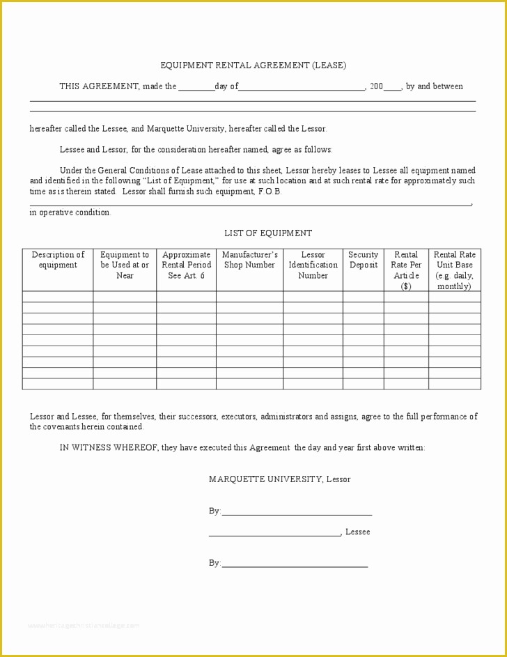 Equipment Rental Contract Template Free Of Equipment Rental and Lease Template Free Download