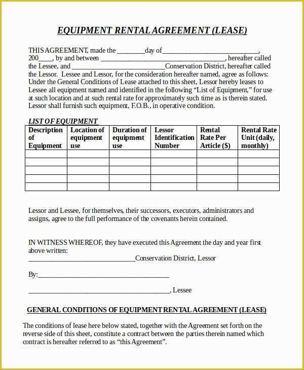 Equipment Rental Contract Template Free Of Free Rental Agreement Template 20 Free Word Pdf