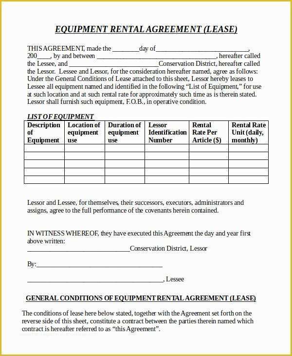 Equipment Rental Contract Template Free Of Free Rental Agreement Template 20 Free Word Pdf