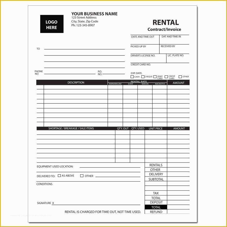 Equipment Rental Contract Template Free Of Product Details