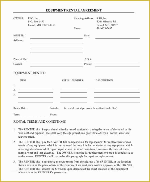 Equipment Rental Contract Template Free Of Rental Agreement form – 12 Free Word Pdf Documents