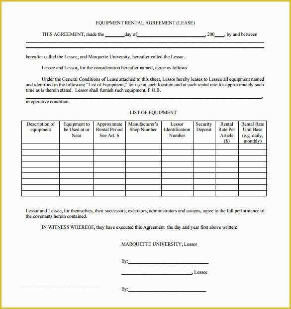 Equipment Rental Contract Template Free Of Sample Equipment Rental Agreement Template 15 Free