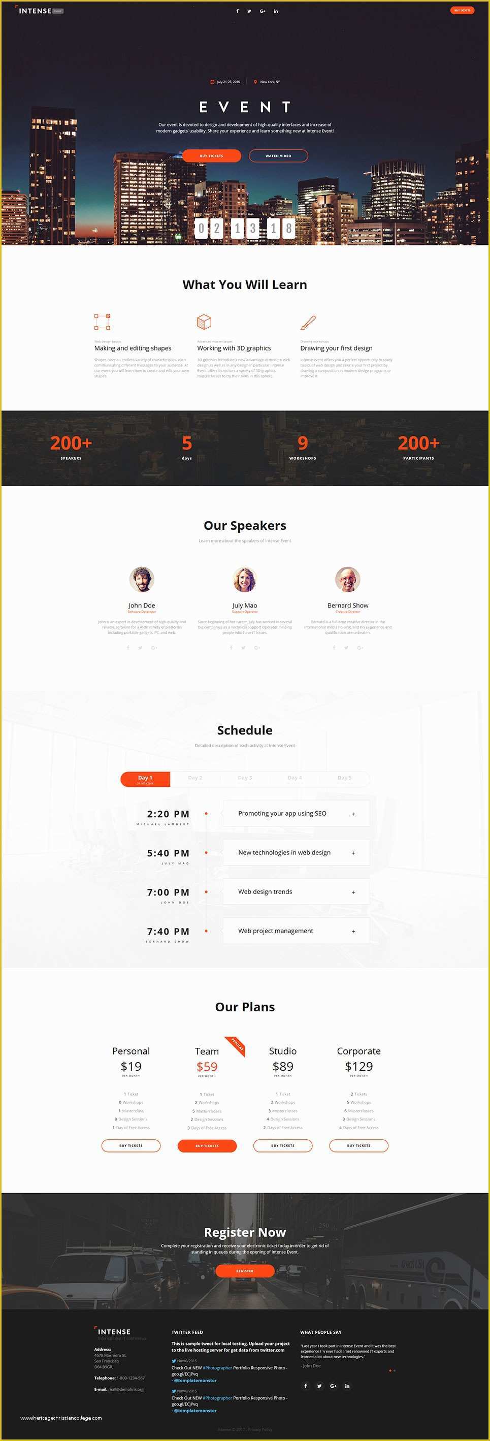 Event Landing Page Template Free Of Intense event Planner HTML5