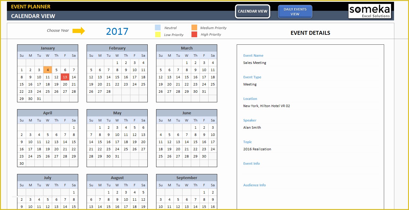 Event Planning Schedule Template Free Of Dynamic event Calendar Interactive Excel Tempate