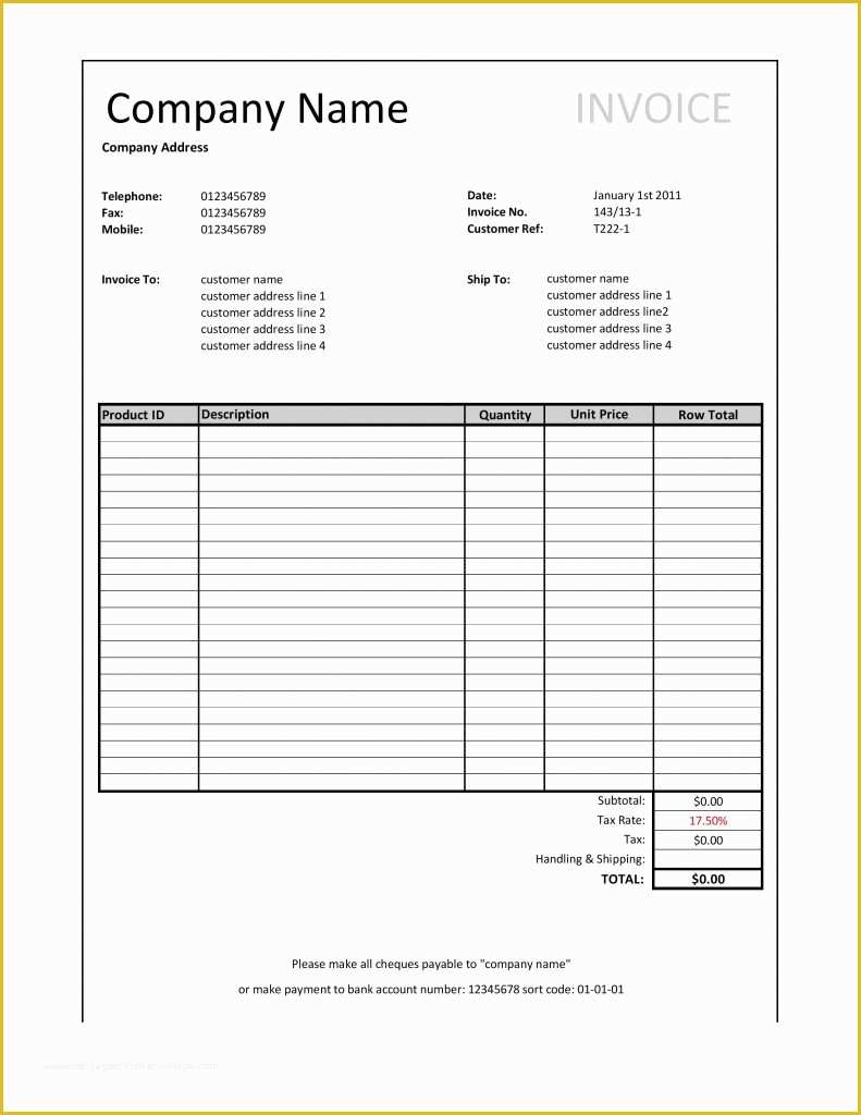 Excel Bill Template Free Of 19 Free Invoice Template Excel Easy to Edit and Customize