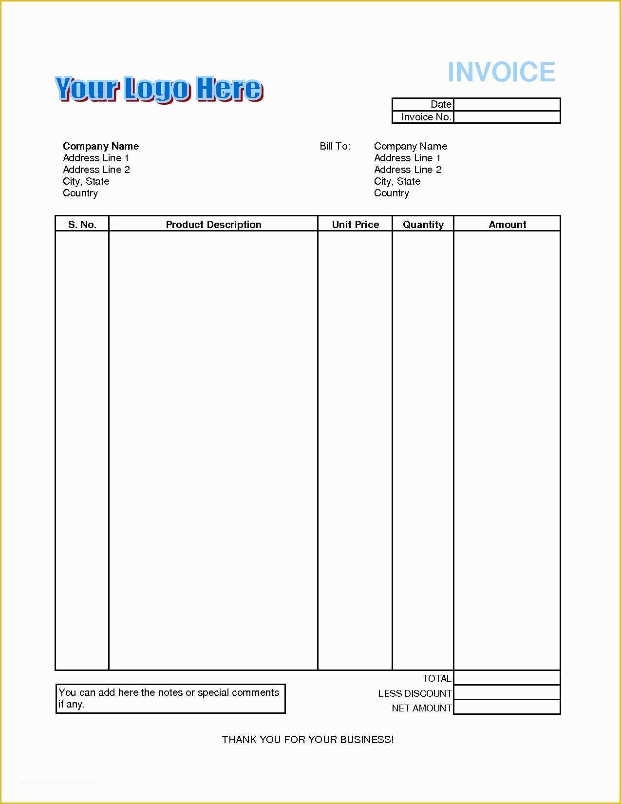 Excel Bill Template Free Of Bill Invoice format Invoice Template Ideas