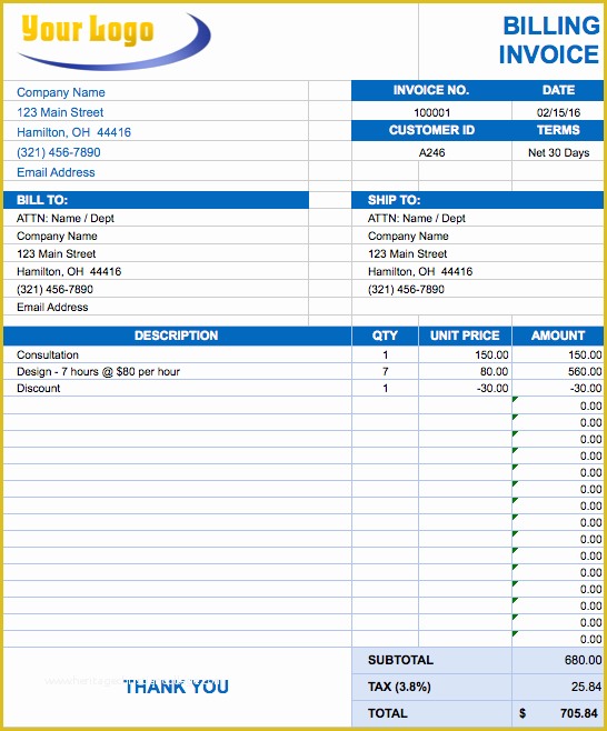 Excel Bill Template Free Of Free Excel Invoice Templates Smartsheet
