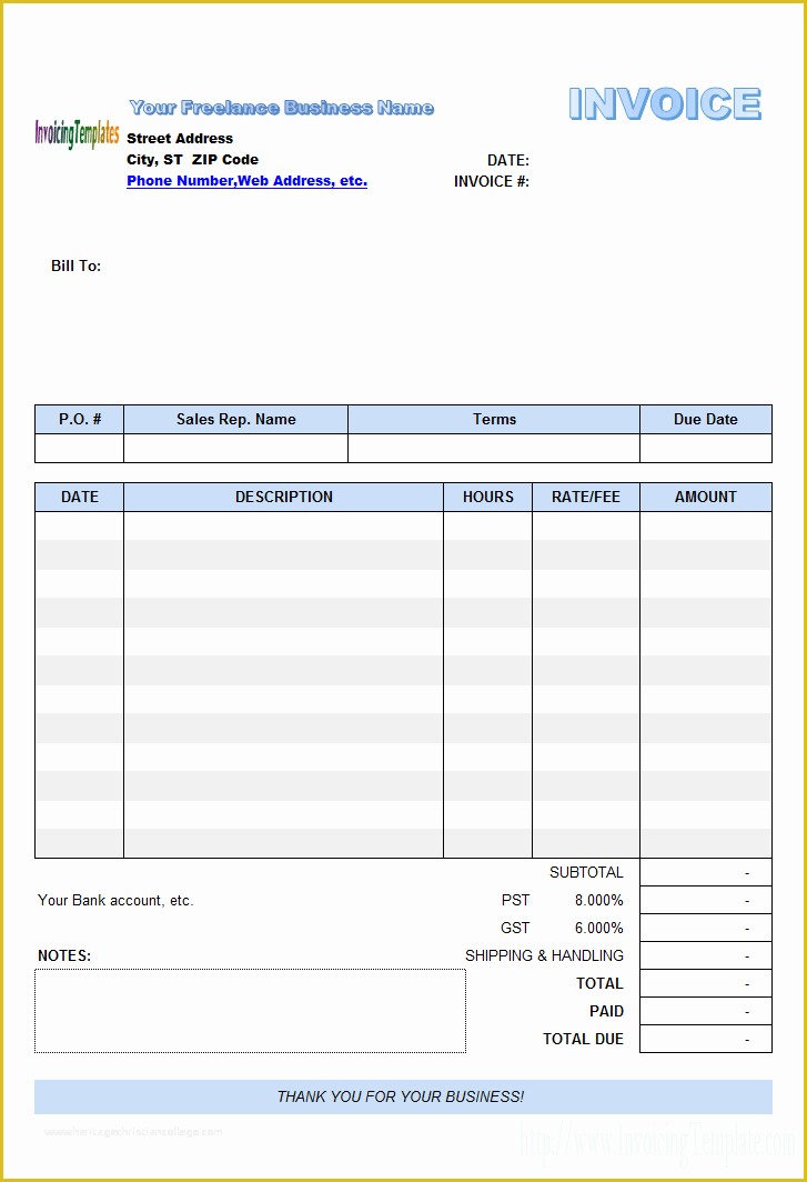 Excel Bill Template Free Of Freelance Invoice Template Excel