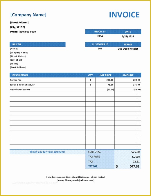 Excel Bill Template Free Of Invoices Fice