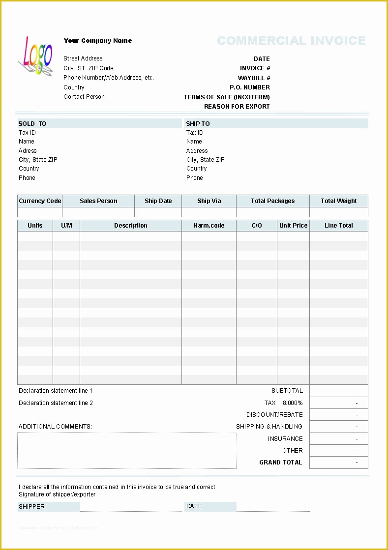 Excel Bill Template Free Of Mercial Invoice Template Excel Free Download